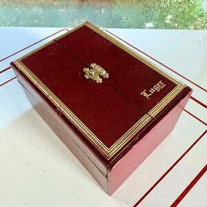 Vintage Luger Swiss Watch Presentation Box Red Gold Fold Out Case